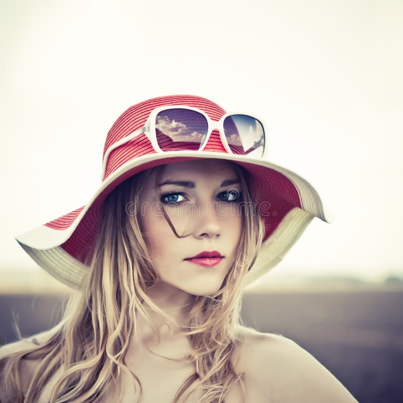 Portrait of a Girl in a Hat Stock Image Image of blonde, blue 25340473