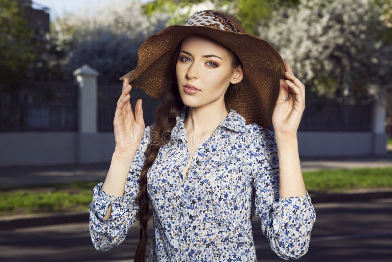 Portrait of Beautiful Girl with Hat Stock Image Image of female