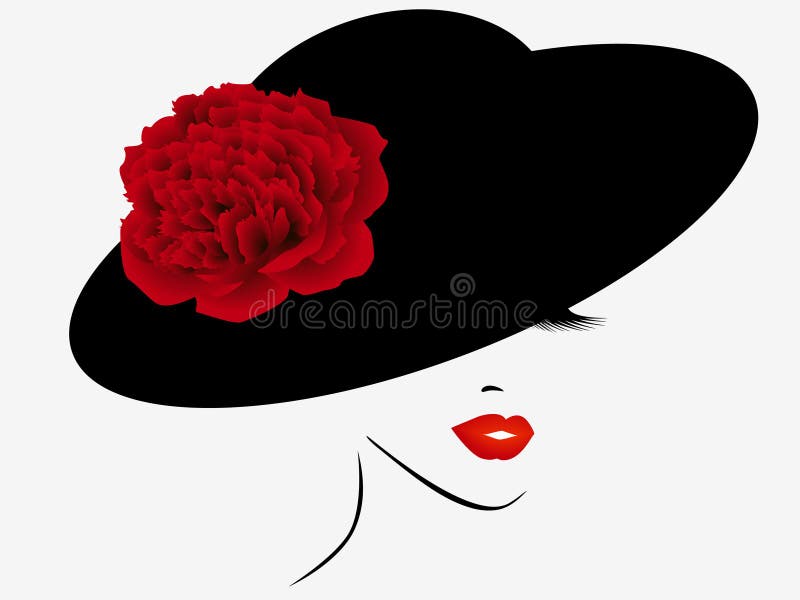 Portrait of a girl in a hat with a red pion.