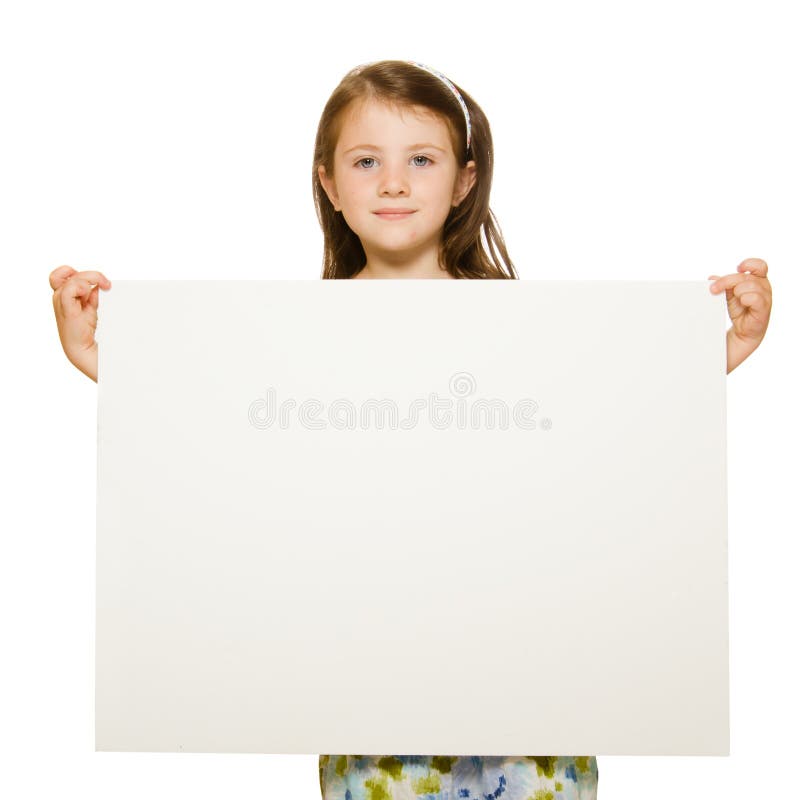 Portrait of a beautiful little girl holding blank sign with room for text Isolated on white background. Portrait of a beautiful little girl holding blank sign with room for text Isolated on white background.