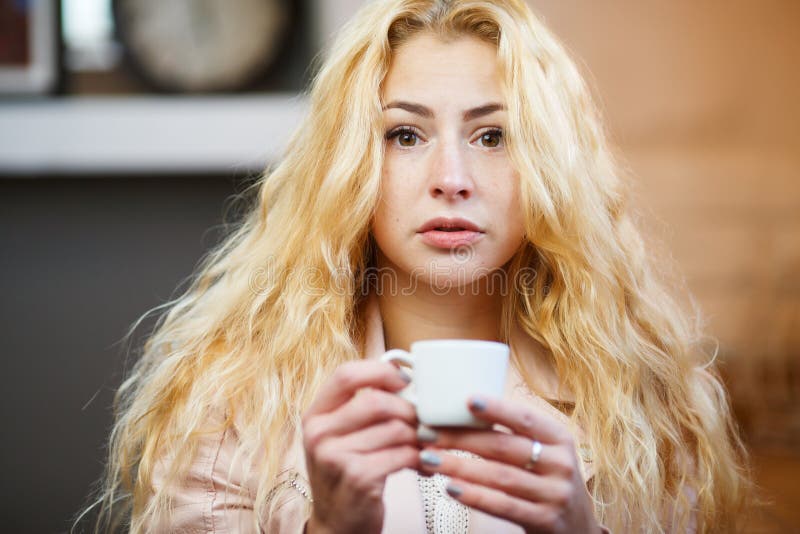 Portrait of girl with mug royalty free stock photography