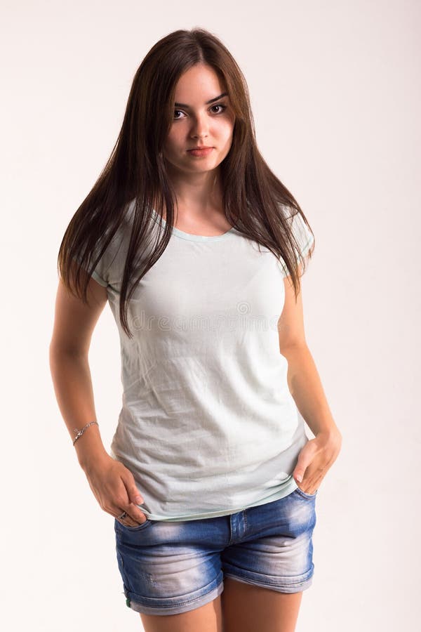 Portrait of a girl in a white T-shirt