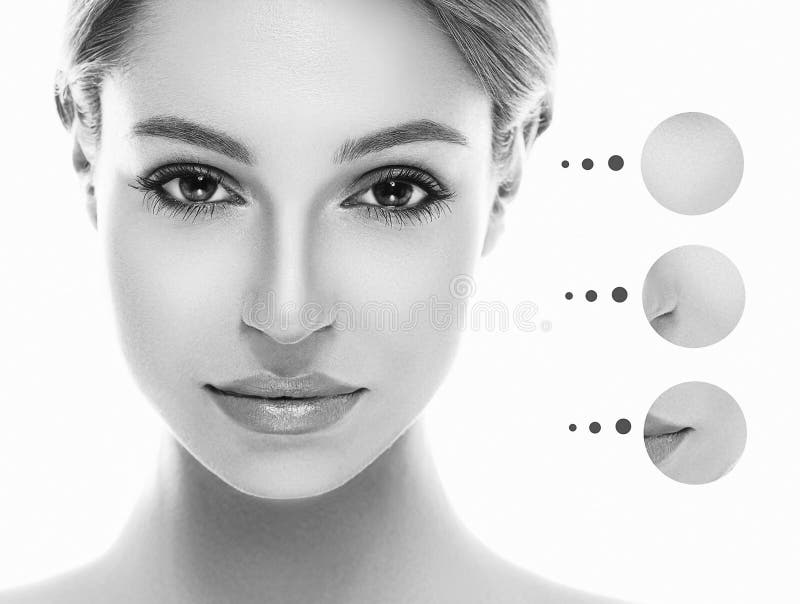 Portrait of girl woman with problem and clear skin, youth concept. Black and white. stock image Portrait of girl woman with problem and clear skin, youth concept. Black and white. stock image