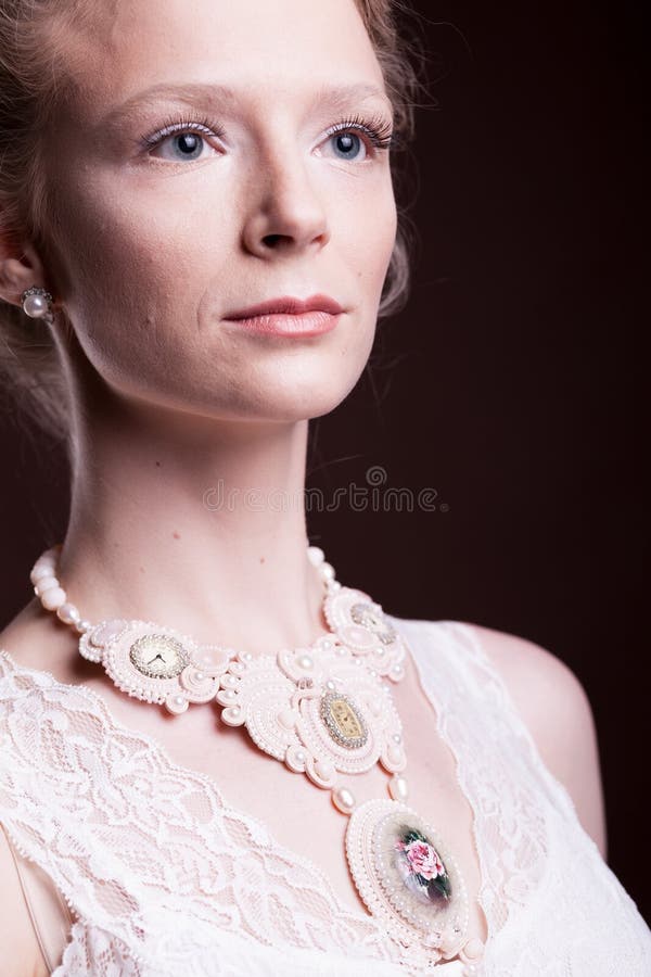 Portrait of Gorgeous beautiful woman in vintage victorian dress