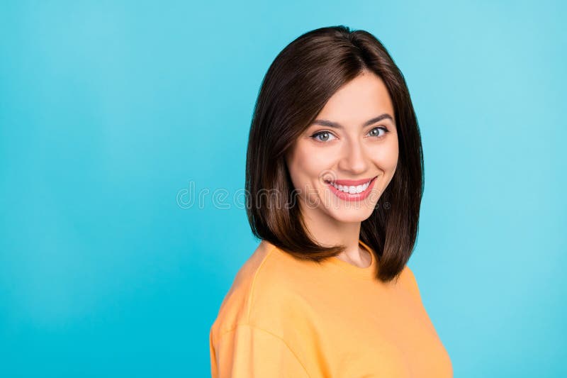 Portrait of Gorgeous Positive Toothy Beaming Girl with Straight ...