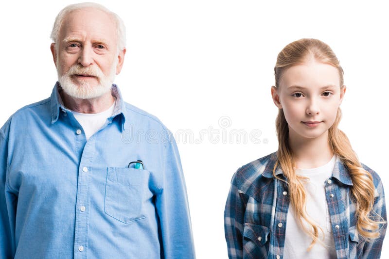 Portrait of grandfather and granddaughter posing royalty free stock photography Portrait of grandfather and granddaughter posing royalty free stock photography