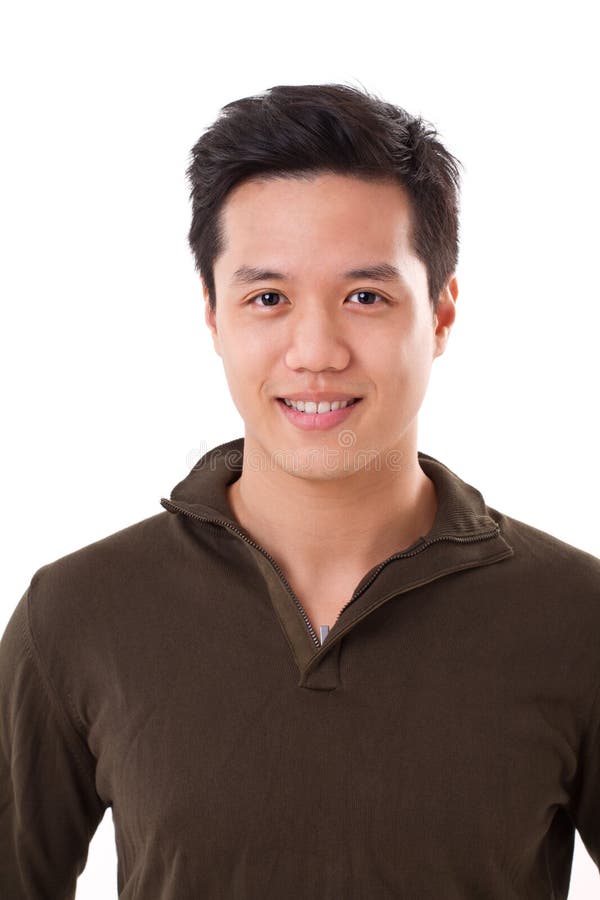 Portrait of handsome asian man on white isolated background, short black hair
