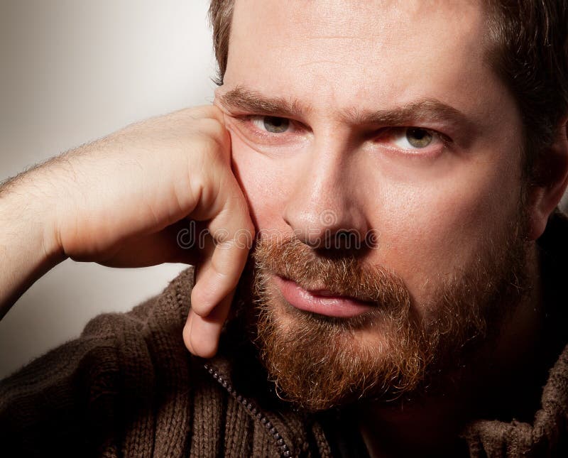 Portrait of handsome calm bearded man royalty free stock image