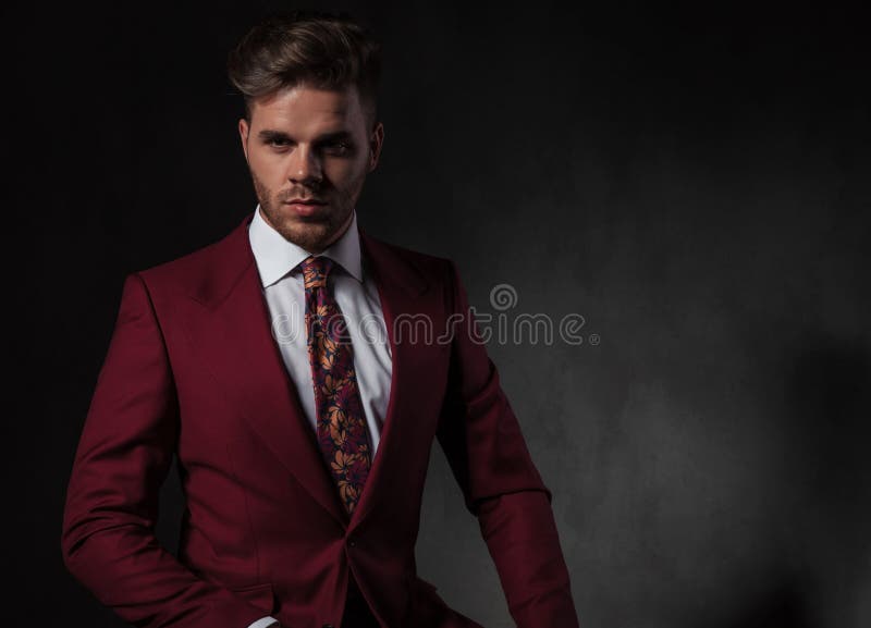 Portrait of Handsome Elegant Man Wearing a Red Suit Stock Photo - Image ...