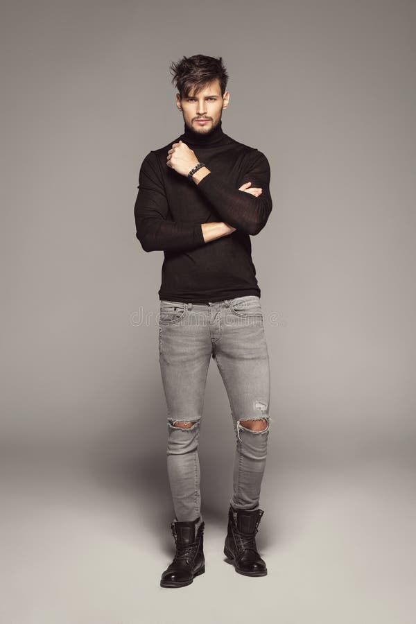 Male Model with Beard in a Fashion Pose Stock Image - Image of people,  hand: 40625895