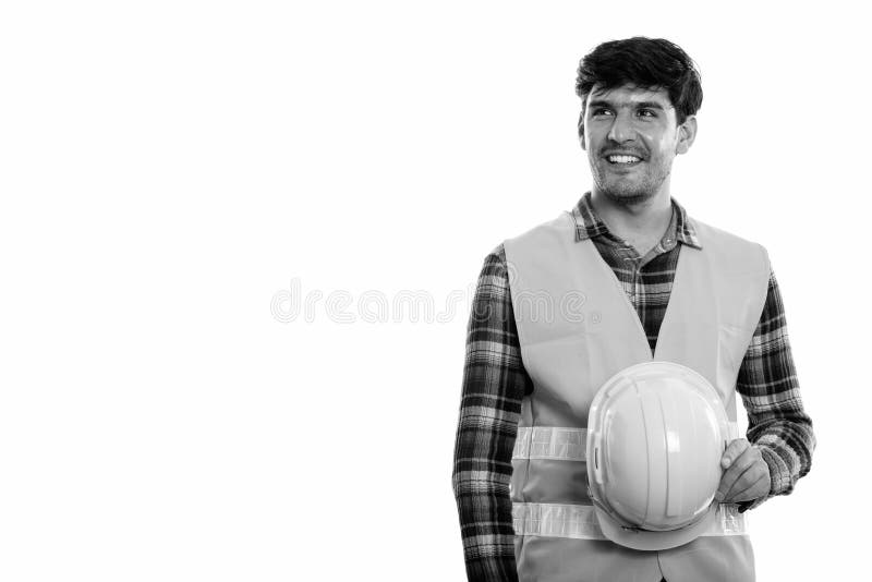 Young Happy Persian Man Construction Worker Smiling and Holding Safety ...