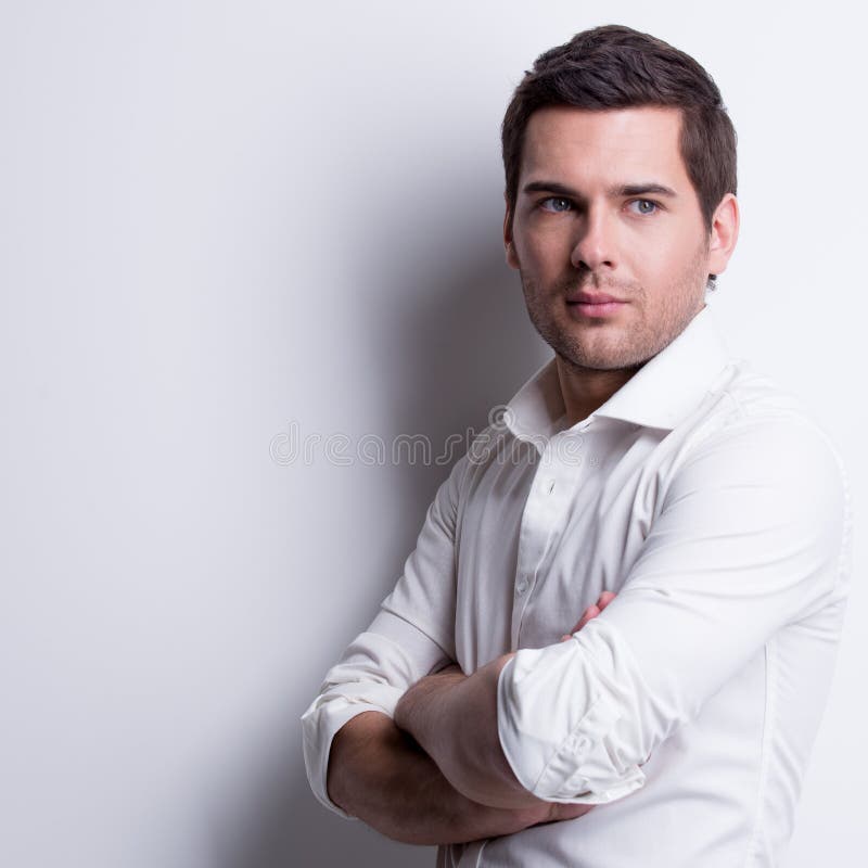 Portrait of Handsome Man in White Shirt. Stock Image - Image of ...