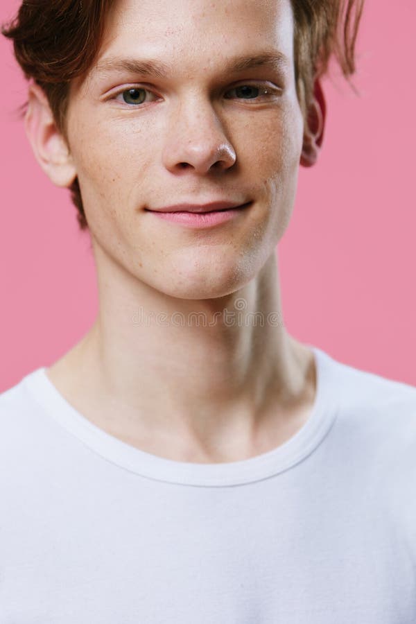 Portrait Of A Handsome Red Haired Attractive Guy With Freckles On His