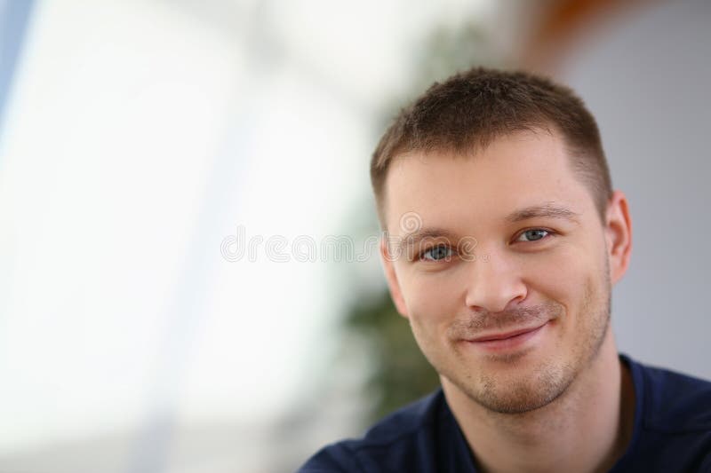 Portrait of Handsome Smiling Young Man with Stubble Stock Photo Image
