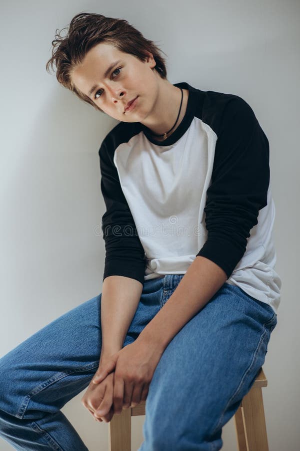 Portrait of a Handsome Teenage Boy Posing Against a White Background.  Studio Shot. Teenage Fashion Stock Image - Image of calm, people: 247096395