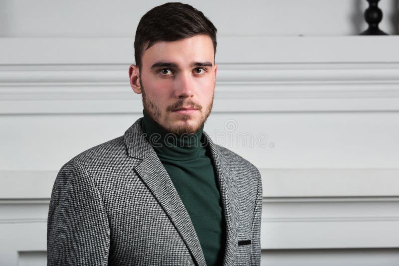 Handsome Stylish Young Man Standing in Interior on White Background ...