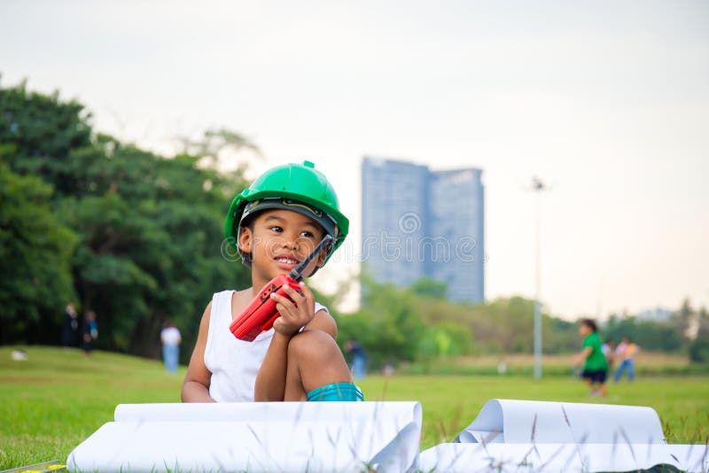 Portrait of happy african american kids boy playing outdoors in a park, Kid playing concept.