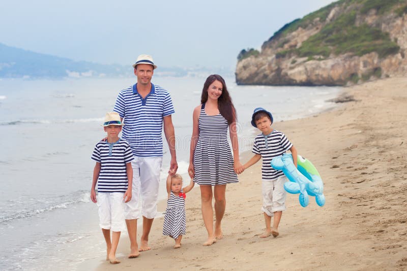 Portrait of Happy Beautiful Family Near Sea Stock Image - Image of