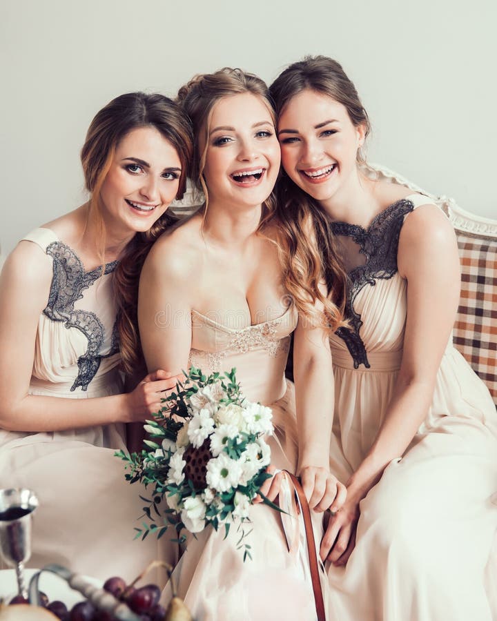 Portrait of a Happy Bride with Her Two Friends Stock Image - Image of ...