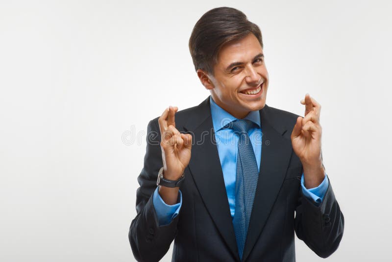 Portrait of happy businessman against white background royalty free stock images