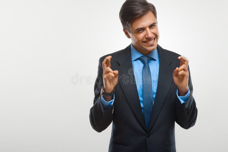 Portrait of happy businessman against white background royalty free stock photo