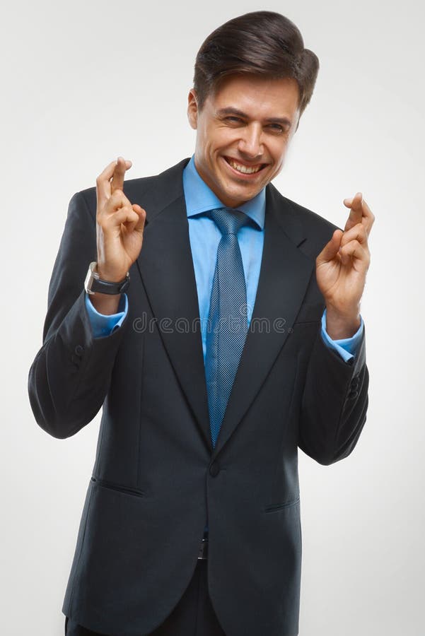 Portrait of happy businessman against white background royalty free stock photos
