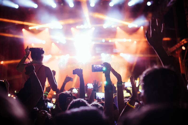 Portrait of Happy Crowd Enjoying at Music Festival Stock Image - Image ...