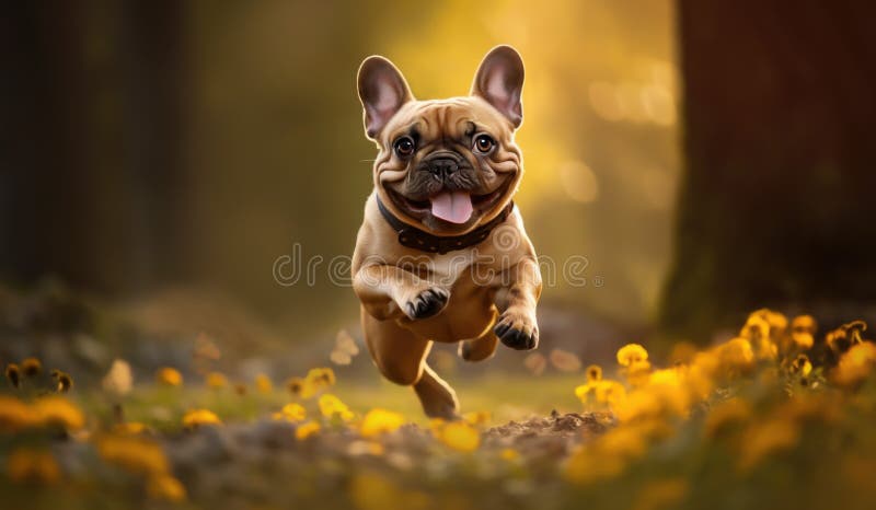 Portrait of a happy dog chasing butterflies vector illustration