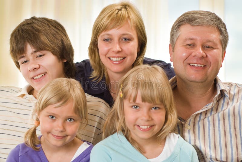 Portrait Of A Happy Family Of Five Stock Photo - Image of dreams
