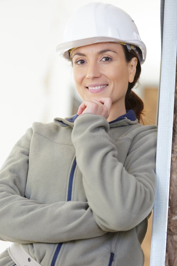 Portrait happy female engineer stock photos