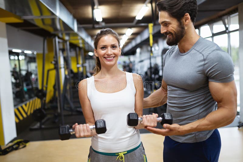 Portrait of Happy Fit People, Friends Exercising in Gym Together. Sport ...