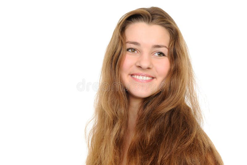 Portrait of the happy girl with long hair