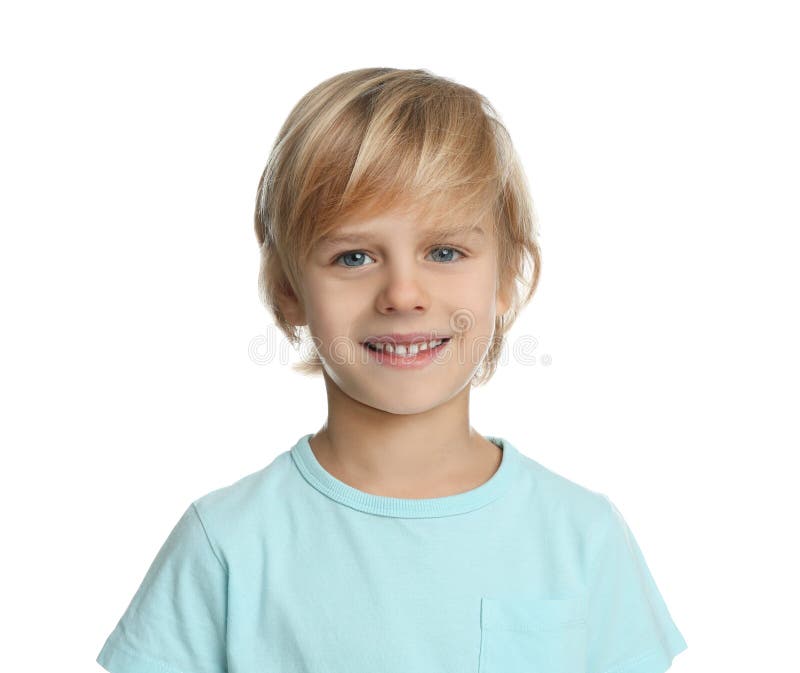 Portrait Of Happy Little Boy On White Stock Photo - Image of child