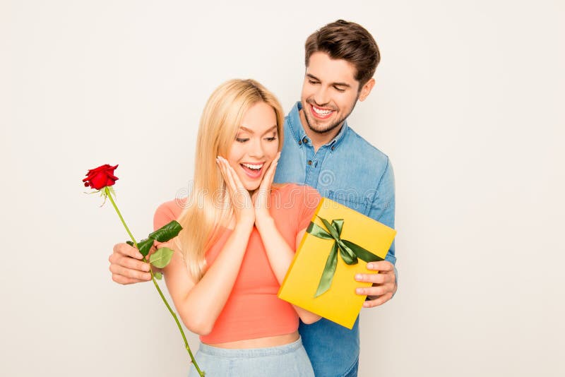 Man Giving Wife Yellow Rose Stock Photos - Free & Royalty-Free Stock ...