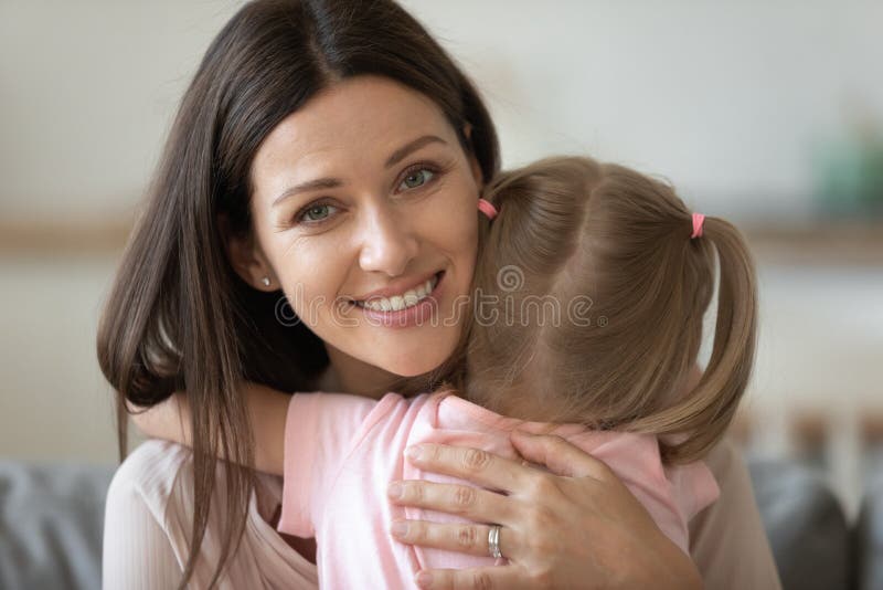 Portrait Of Happy Mom And Little Daughter Hugging Stock Image Image 