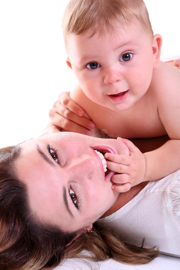 Portrait of happy mother and baby