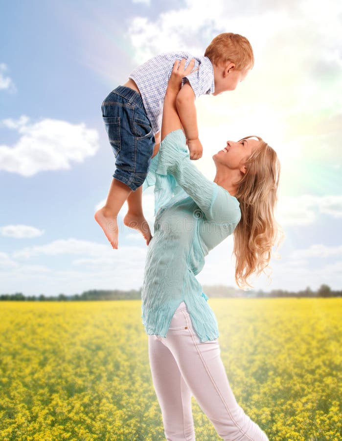 Portrait of happy mother with joyful son