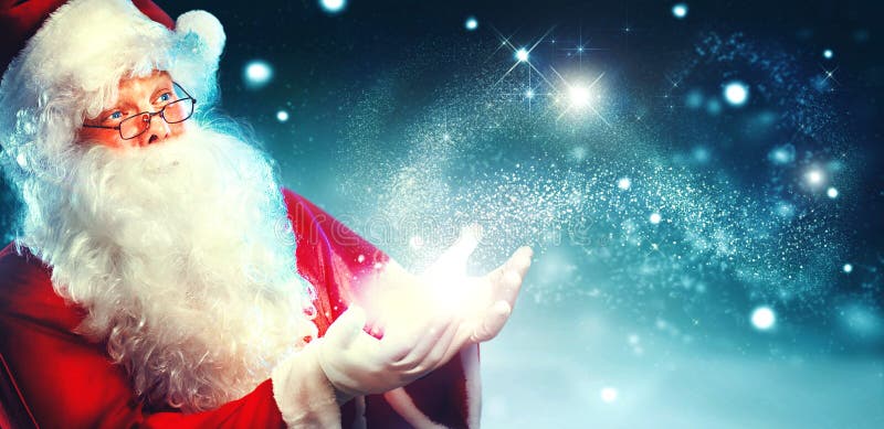 Portrait of happy Santa Claus with magic light royalty free stock image Portrait of happy Santa Claus with magic light royalty free stock image