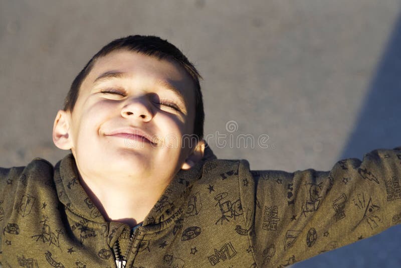 View from above of happy smiling boy royalty free stock photos