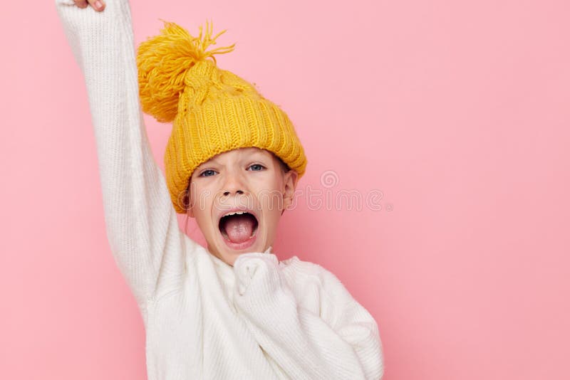 Portrait of happy smiling child girl emotion hands gesture childhood unaltered