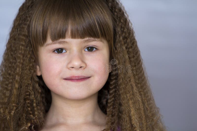 Portrait of Happy Smiling Little Girl with Beautiful Thick Hair Stock Photo  - Image of caucasian, cute: 107706144
