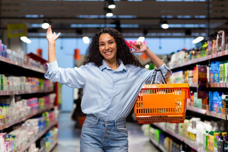 Portrait of a Happy and Smiling Woman Shopper in a Supermarket ...
