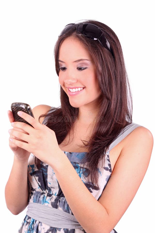 Portrait of happy woman with mobile phone