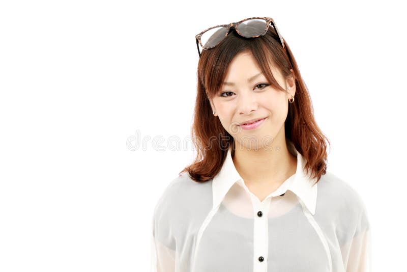 Portrait of happy young asian woman with glasse