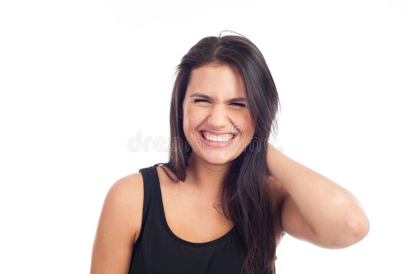 Portrait Of A Happy Young Brunette Woman Laughing Stock Image Image Of Brunette Female 168234599 