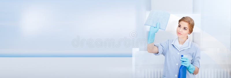 Happy Maid Cleaning Glass royalty free stock image