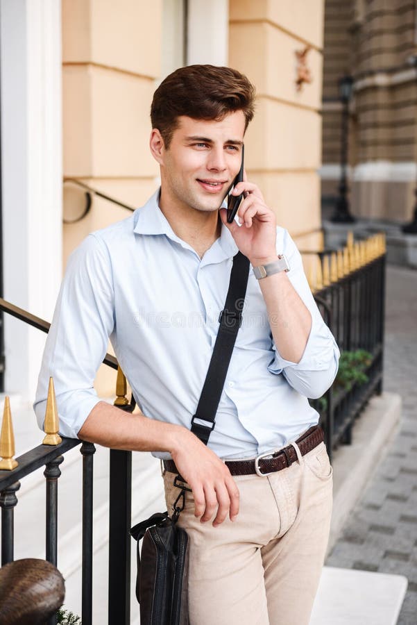 Portrait of Happy Young Stylish Man Dressed in Shirt Stock Photo ...