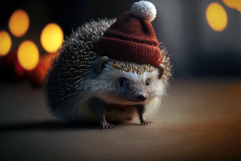 Portrait of a Hedgehog with Santa Hat Stock Image - Image of beautiful