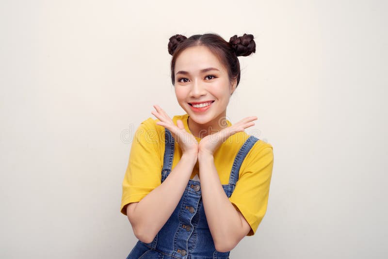 Portrait of her she nice attractive lovely charming cute crazy lady showing excitement isolated over bright vivid white background stock photos Portrait of her she nice attractive lovely charming cute crazy lady showing excitement isolated over bright vivid white background stock photos