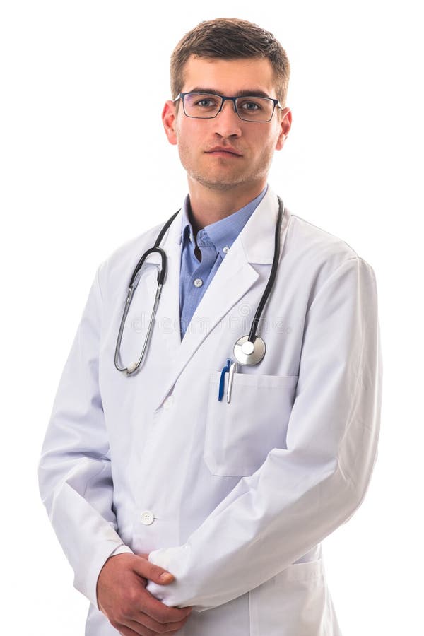 Portrait Of Hero In White Coat. Cheerful Smiling Young Doctor With ...